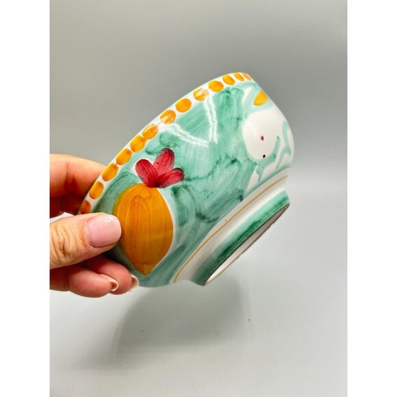 Hand Painted Solimene White Rabbit Cereal Soup Bowl Vietri Italy Mint Green - Picture 12 of 12